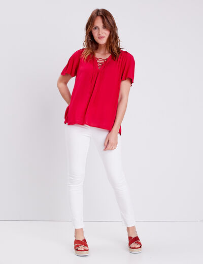 Blouse manches courtes rose framboise femme
