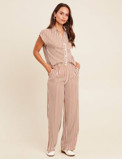 Pantalon large taille haute blanc femme
