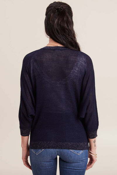 Gilet manches 3/4 bleu marine femme