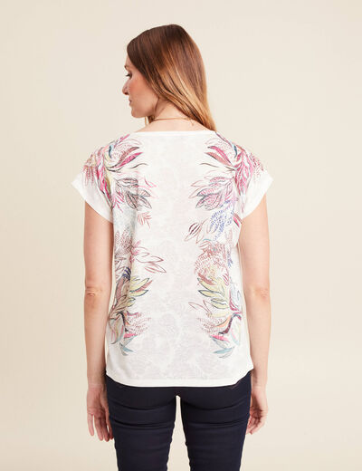T-shirt col rond manches courtes ecru femme