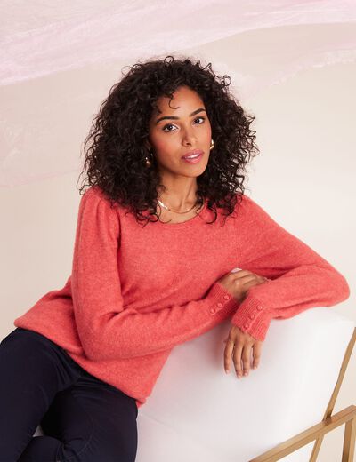 Pull manches longues rouge corail femme