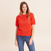 Pull droit court manches courtes orange fonc&eacute; femme