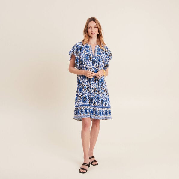 robe evasee col tunisien bleu femme Robe évasée col tunisien bleu femme