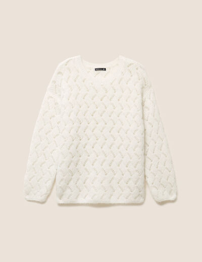 Pull manches longues ajour&eacute; ecru femme