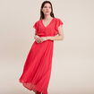 Robe longue évasée plissée rose cerise femme
