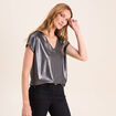 T-shirt col V manches courtes noir femme