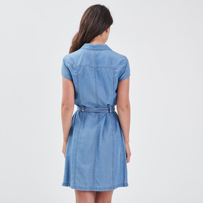 Robe droite zippée en jean denim double stone femme