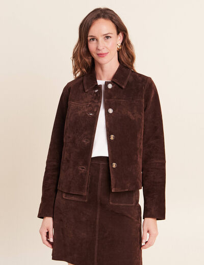 Veste doubl&eacute;e marron fonc&eacute; femme