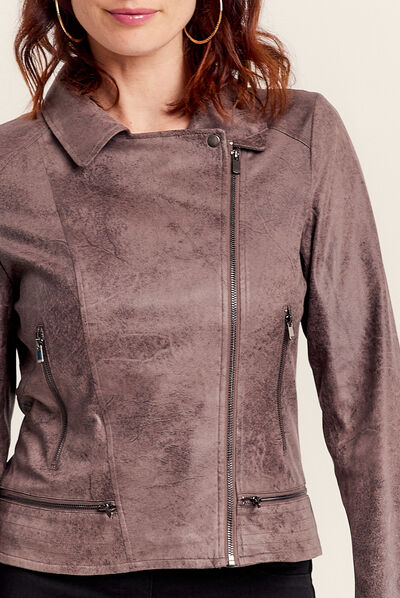 Veste esprit motard zippée taupe femme