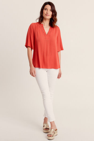 Blouse manches courtes orange clair femme