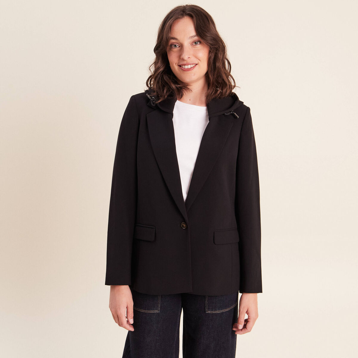 Blazer avec capuche amovible doubl&eacute; noir femme
