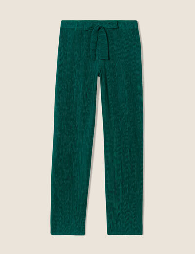 Pantalon large ceinturé vert femme
