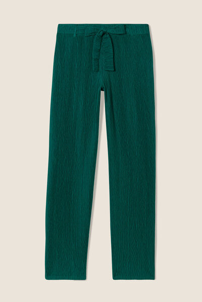 Pantalon large ceinturé vert femme