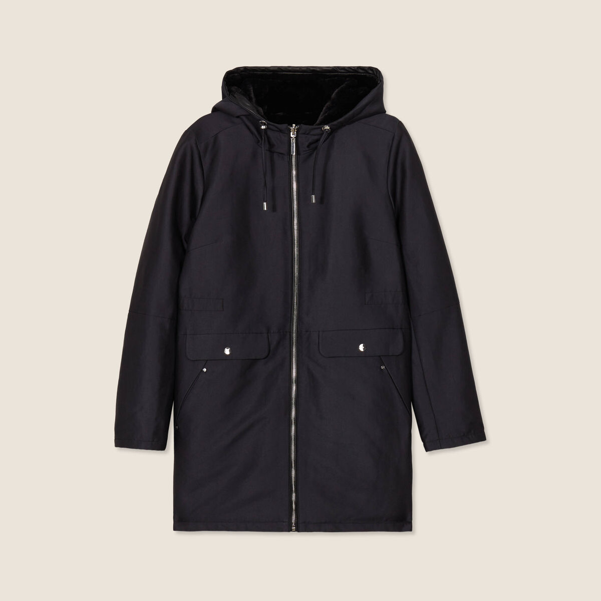 Parka r&eacute;versible &agrave; capuche noir femme