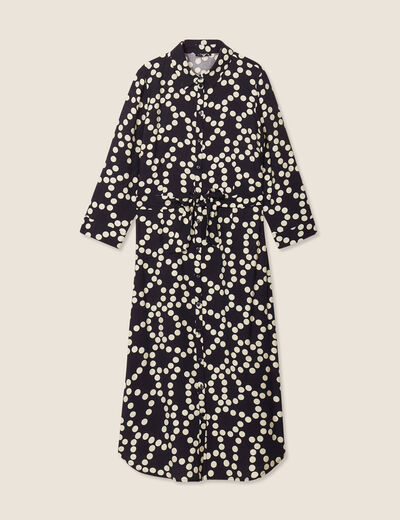 Robe longue évasée ceinturée noir femme