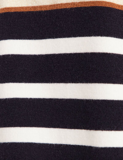Robe tricot droite col en V bleu foncé femme