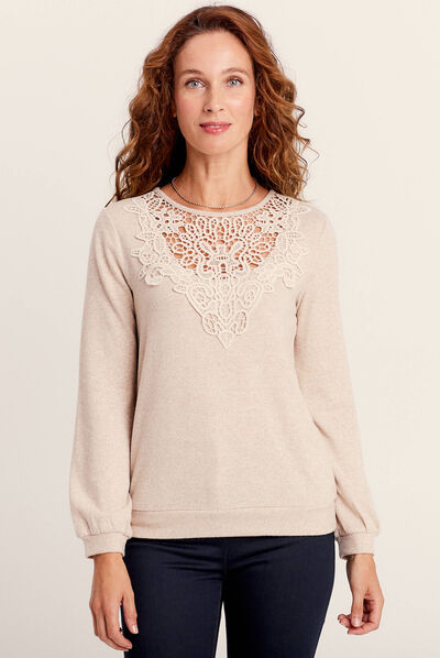 T-shirt manches longues beige femme