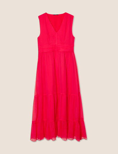 Robe longue évasée volants rouge femme