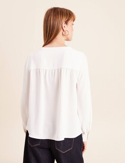 Blouse fluide col v manches longues ecru femme