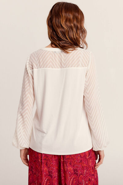 T-shirt manches longues ecru femme