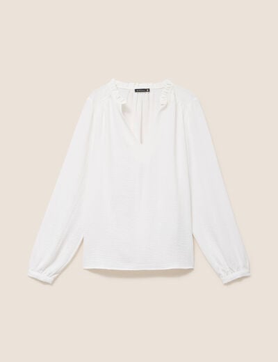Blouse col v manches longues fluide ecru femme