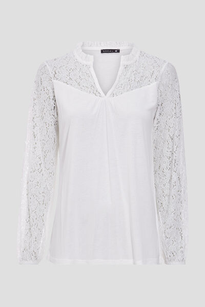 T-shirt manches longues ecru femme