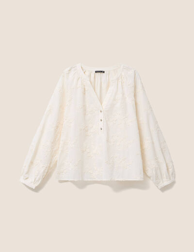 Blouse ample manches longues fluide ecru femme