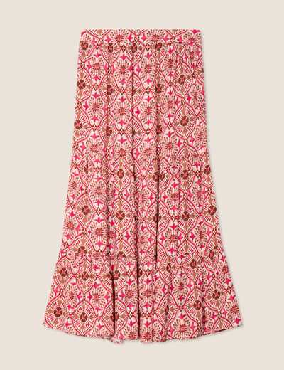 Jupe midi droite fluide rose femme