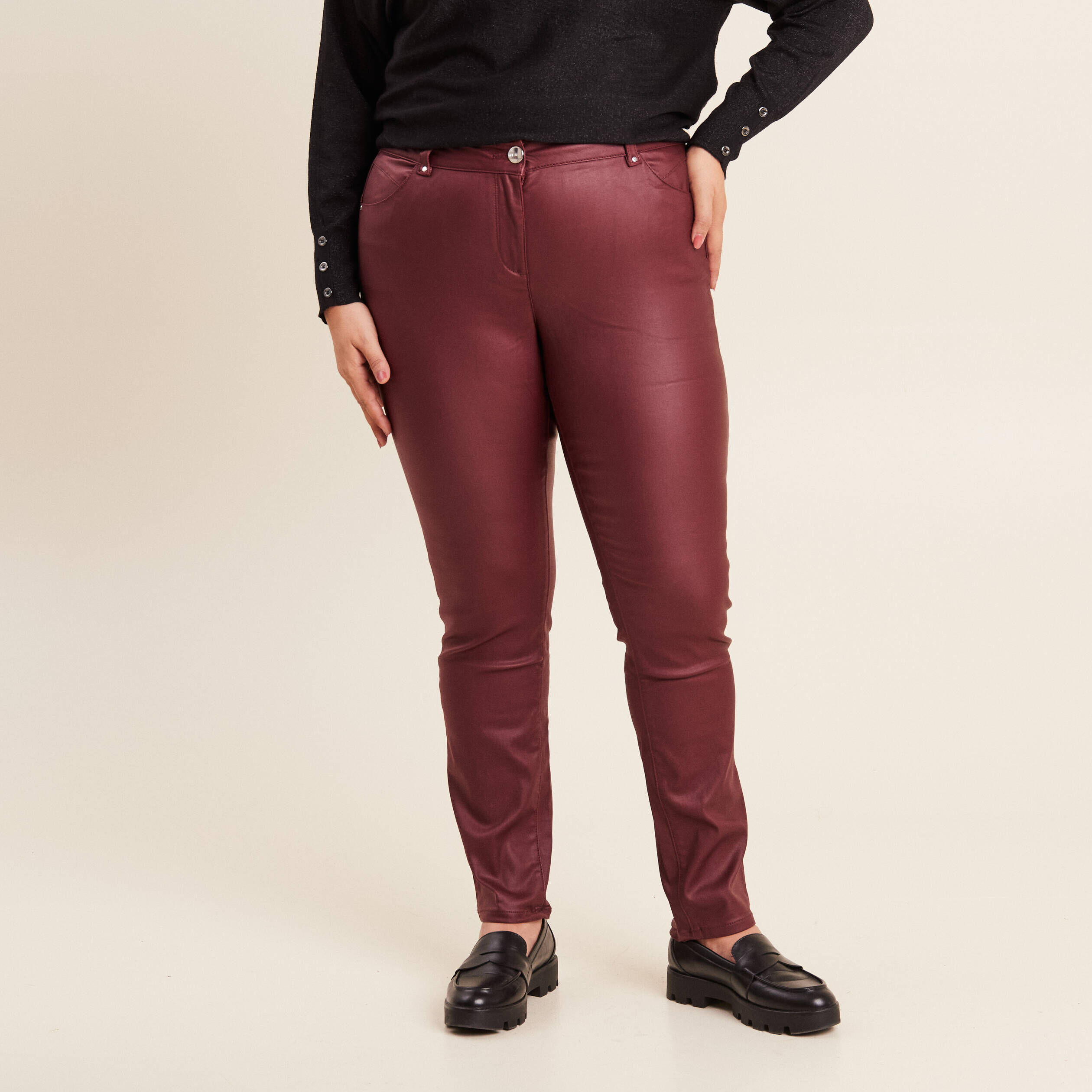 Pantalon enduit bordeaux best sale