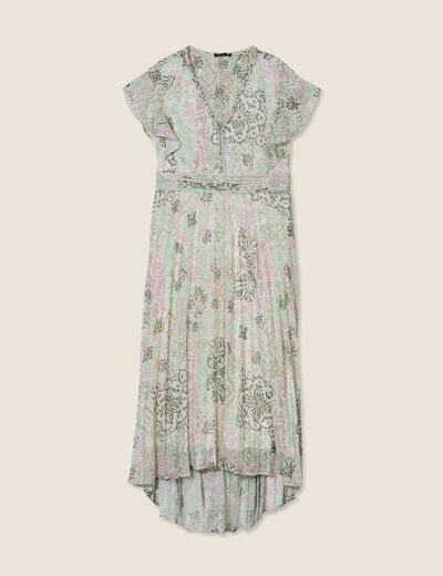 Robe longue évasée plissée vert clair femme