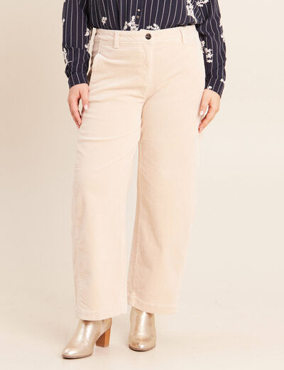 Pantalon barrel 7/8&egrave;me en velours sable femme