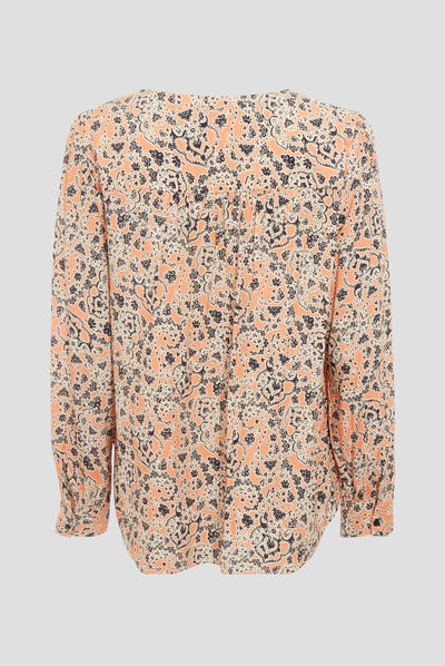 Blouse manches longues orange corail femme