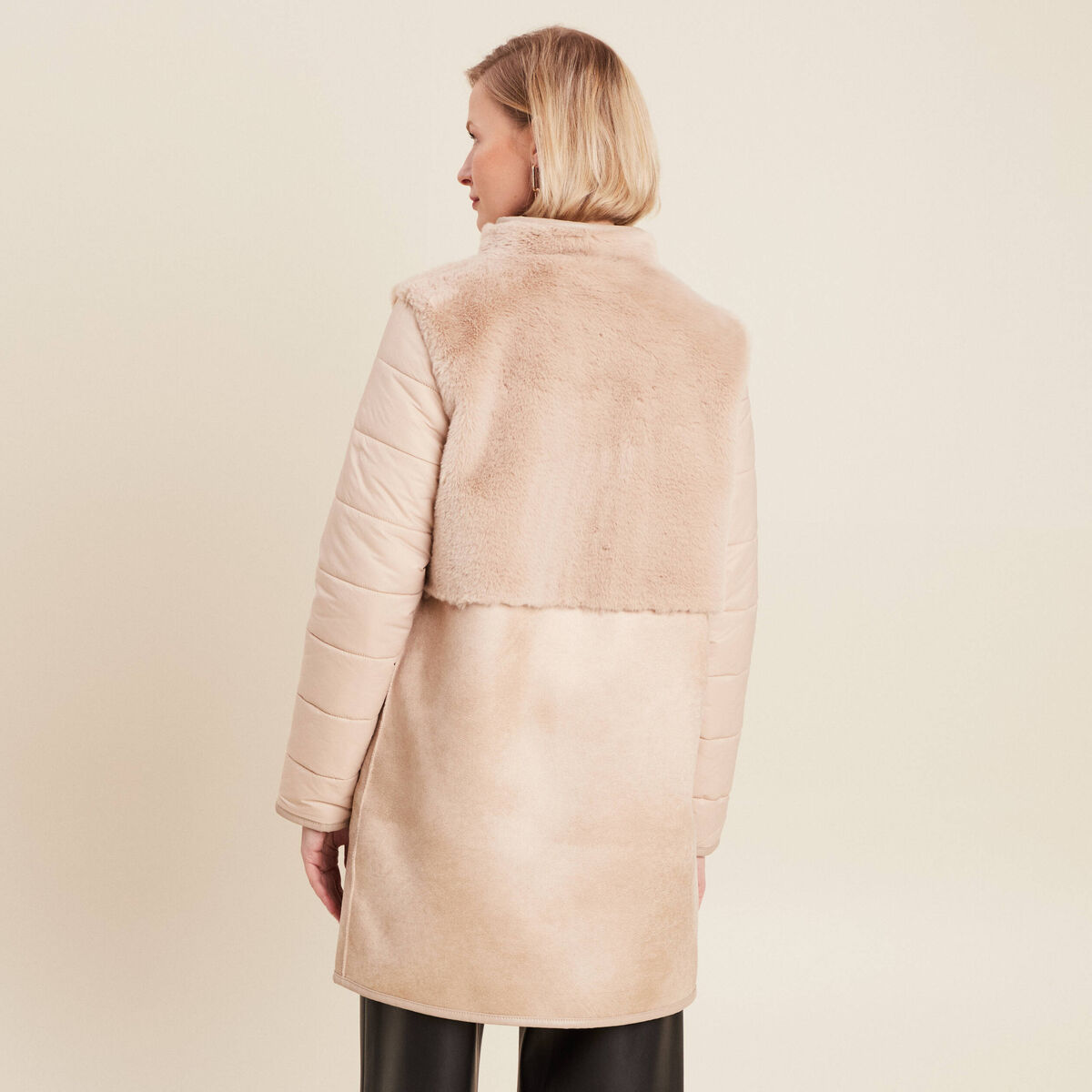 Manteau long su&eacute;dine sable femme