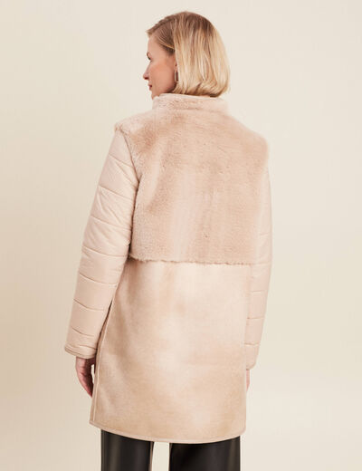 Manteau long suédine sable femme