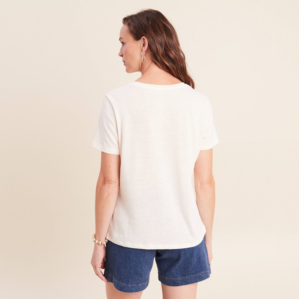 T-shirt col rond manches courtes ecru femme