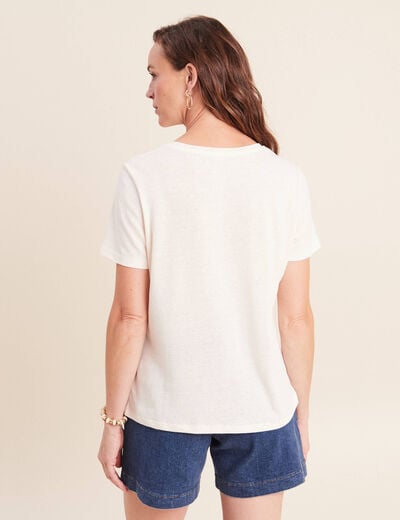 T-shirt col rond manches courtes ecru femme