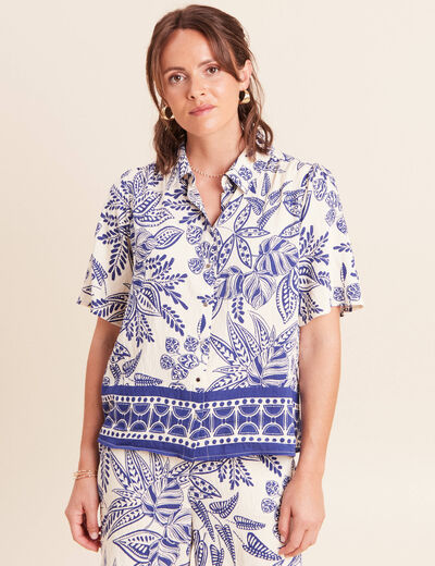 Chemise fluide manches courtes bleu femme