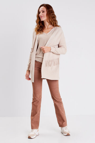 Gilet manches longues creme femme