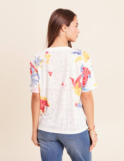 T-shirt ample col rond manches courtes blanc femme