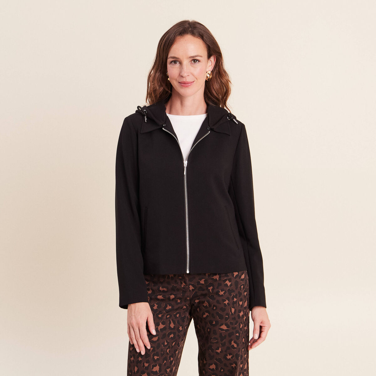 Veste manches longues capuche amovible noir femme