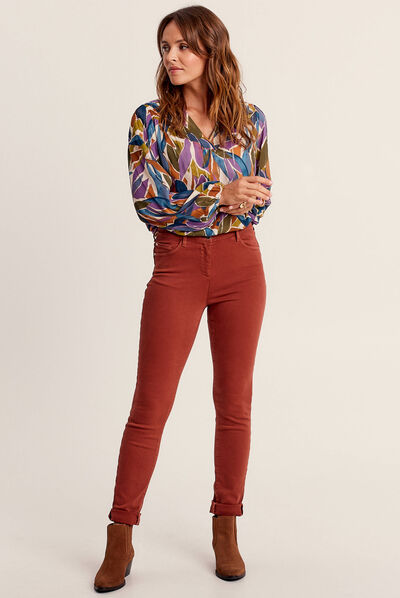 Jean magique ajusté taille standard marron cognac femme