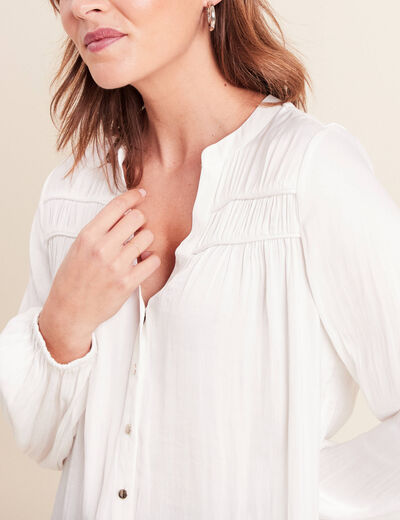 Blouse satin&eacute;e manches longues ecru femme