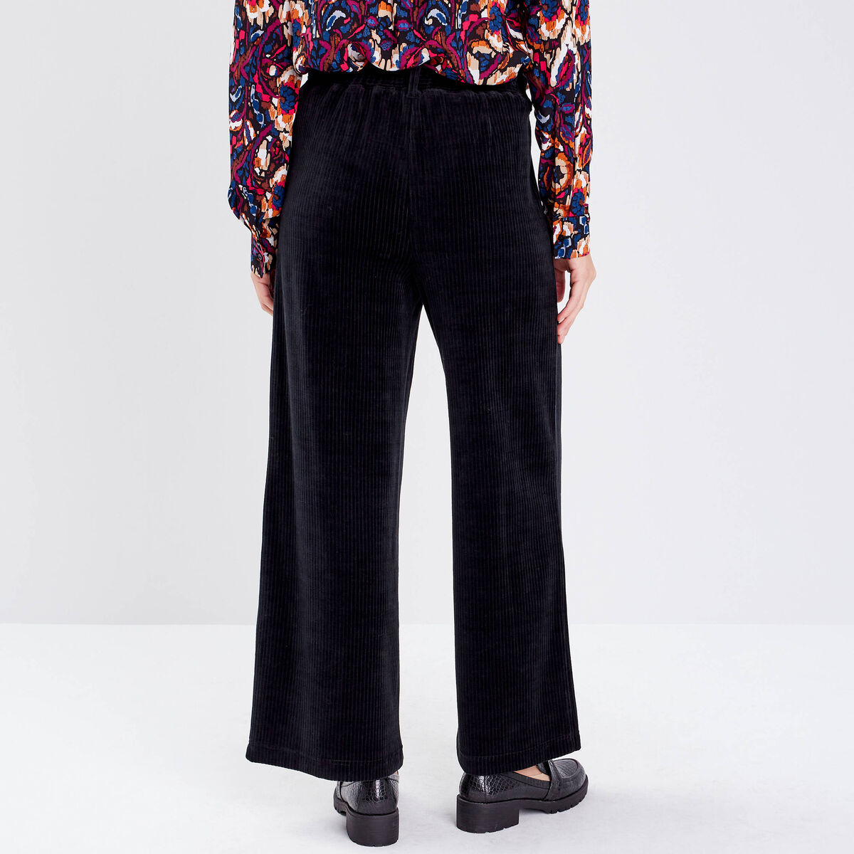 Pantalon large velours noir femme