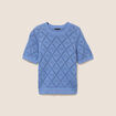 Pull droit court manches courtes bleu ciel femme