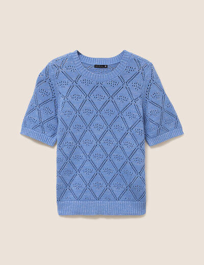 Pull droit court manches courtes bleu ciel femme