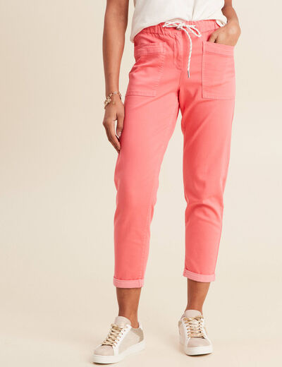 Pantalon coupe droite à coulisse rose vif femme
