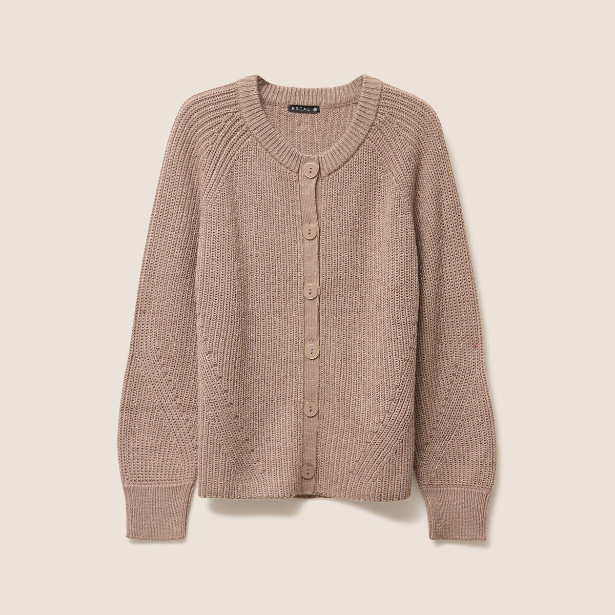 Gilet droit mi-long col rond taupe femme