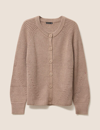 Gilet droit mi-long col rond taupe femme