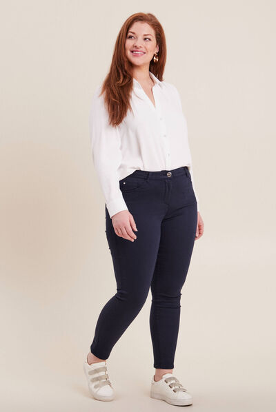 Pantalon léger taille standard 7/8ème bleu marine femme