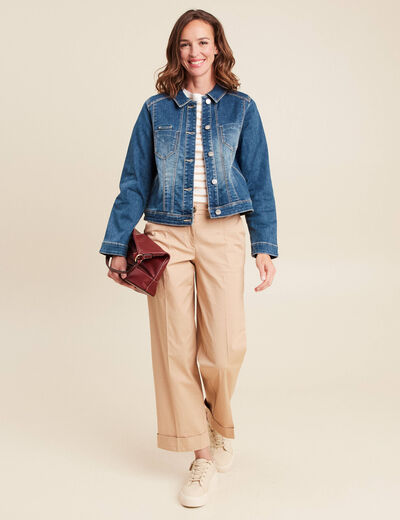 Veste jean ajustée manches longues denim double stone femme